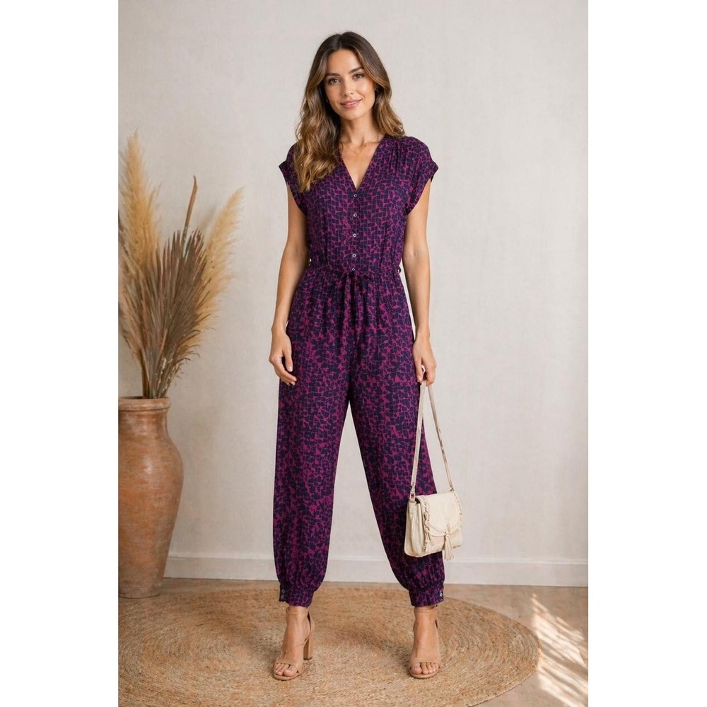 ANTHROPOLOGIE MAEVE Women's‎ Jumpsuit XS Purple Blueprint Tie Waist Rayon Boho